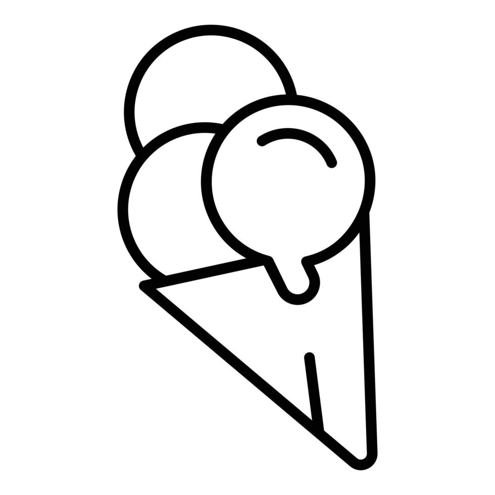 vector de contorno de icono de cono de helado de bolas. bola de gofres