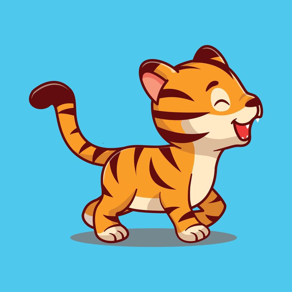 Cute tiger cartoon character vector icon illustration. funny animal nature icon concept isolated.