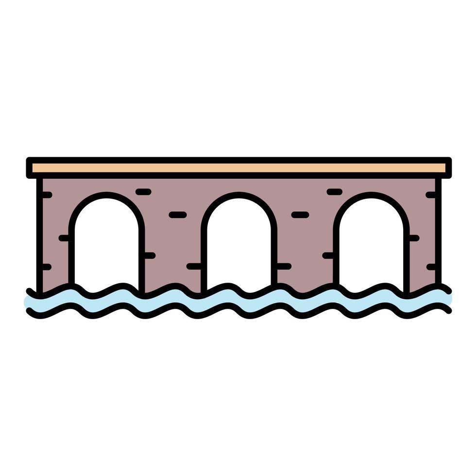 Ancient bridge icon color outline vector
