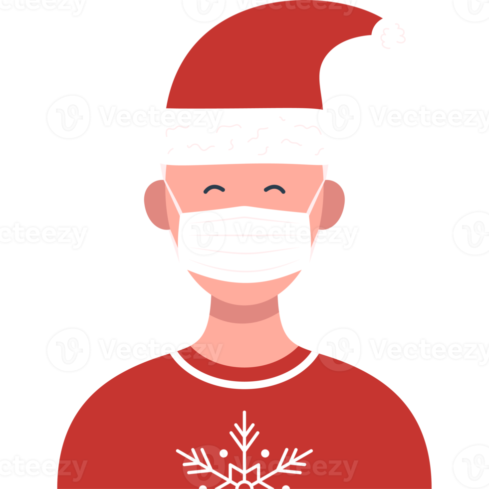 online christmas concept. Cute person character with medical mask png