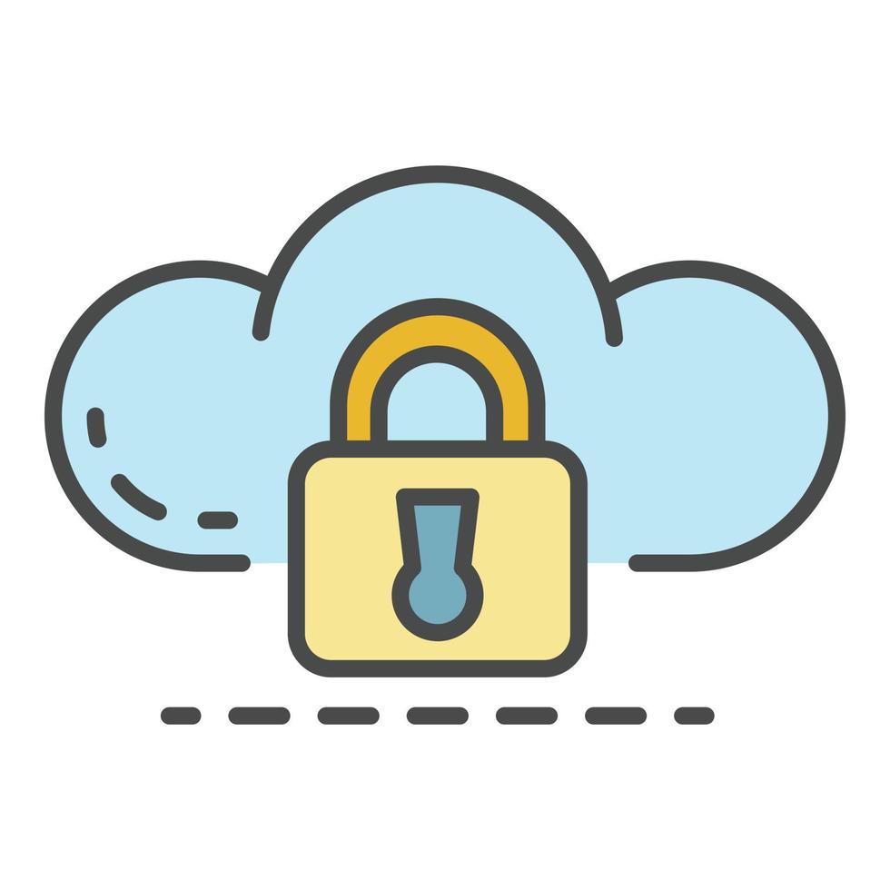 Data cloud lock icon color outline vector