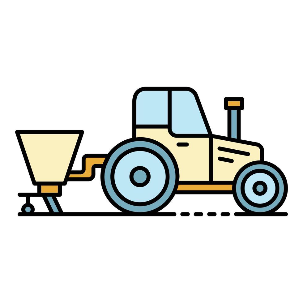 tractor con vector de contorno de color de icono de sembradora