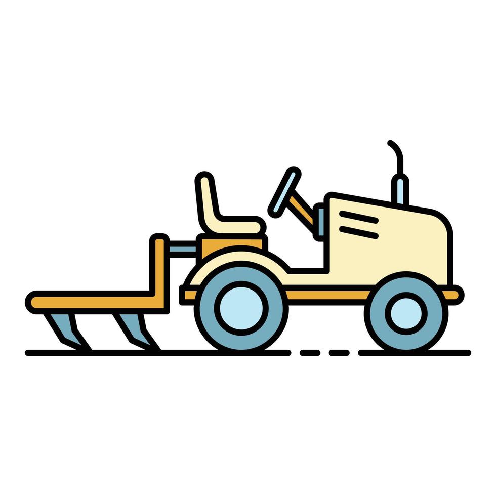 Small tractor plow icon color outline vector