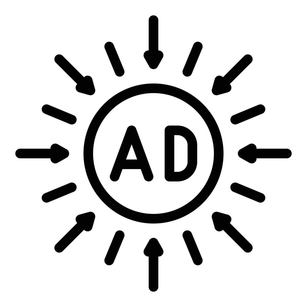 Ad in a circle and arrows icon, outline style vector