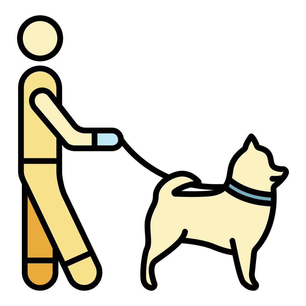 Man walking dog icon color outline vector