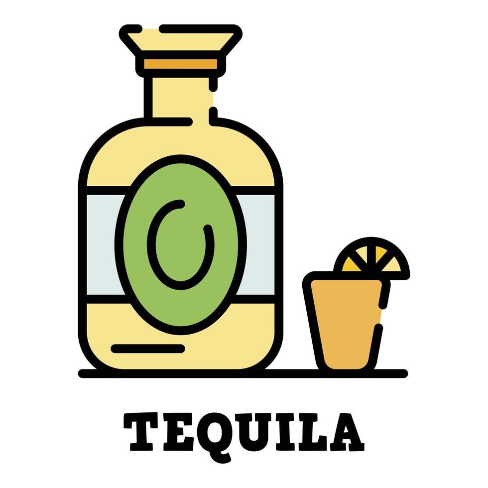 vector de contorno de color de icono de botella de tequila