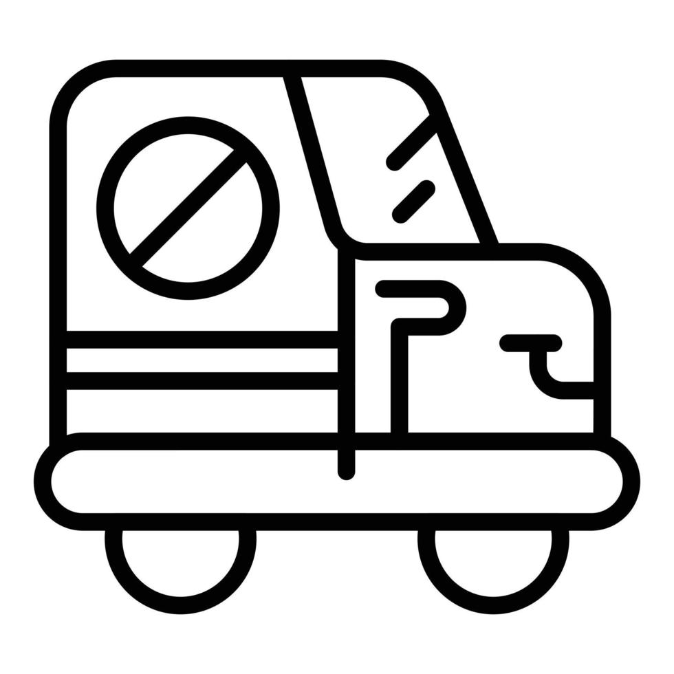 vector de contorno de icono de coche de control químico. desinfección de camiones