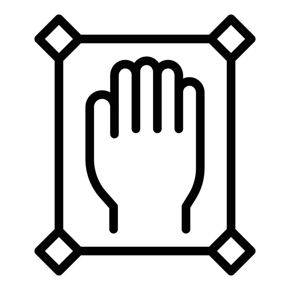 vector de contorno de icono de escaneo de palma de control. reconocimiento de manos