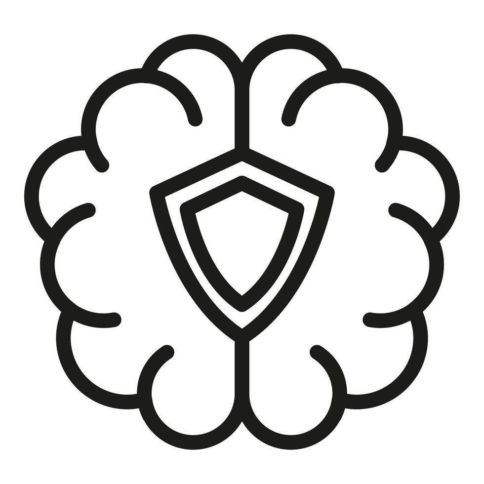 proteger el vector de contorno del icono del cerebro. cuidado del escudo