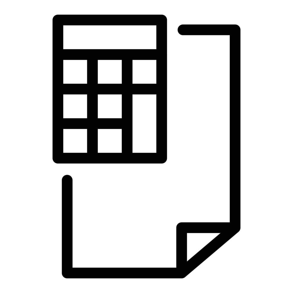 icono de calculadora de hoja de papel, estilo de esquema vector