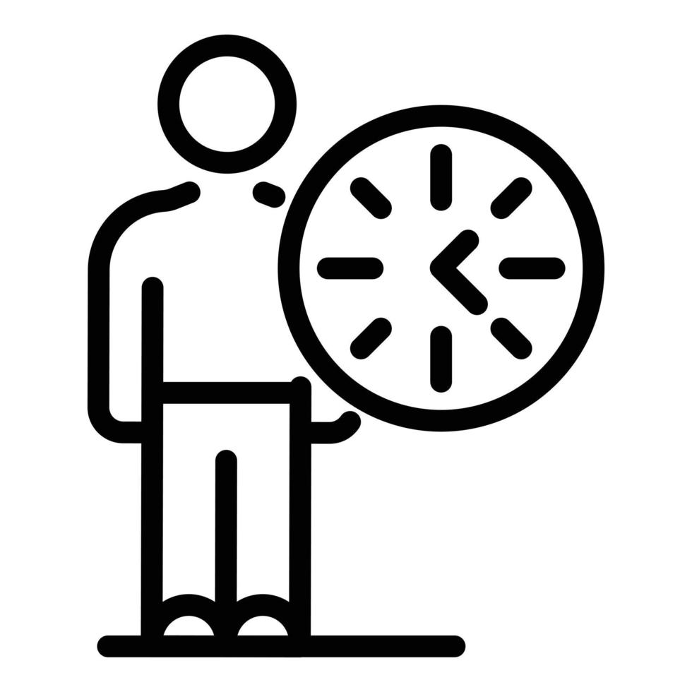 Man and round clock icon, outline style vector