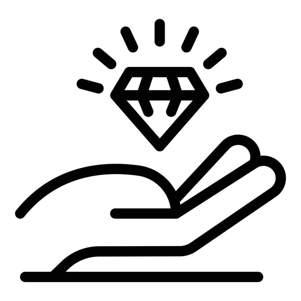 Hand and crystal icon, outline style vector