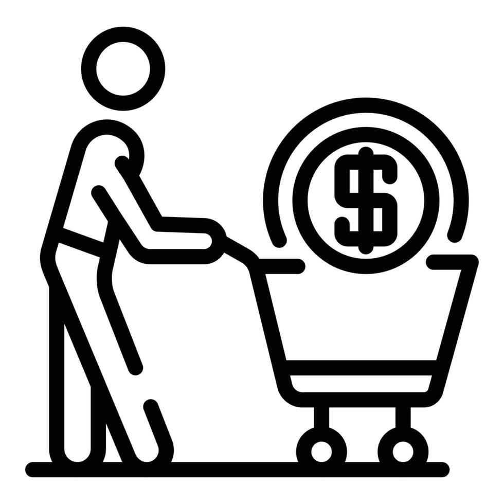 Man with shopping cart icon, outline style vector