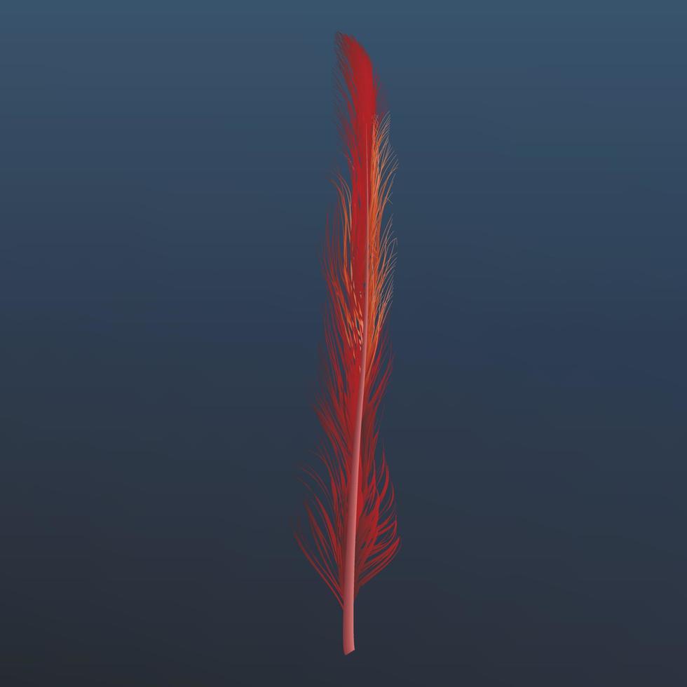 Small red feather icon, realistic style vector