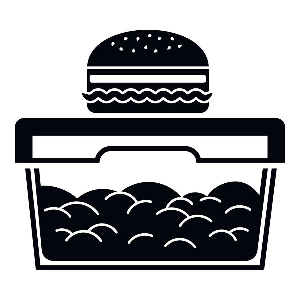 Burger on lunch box icon, simple style vector