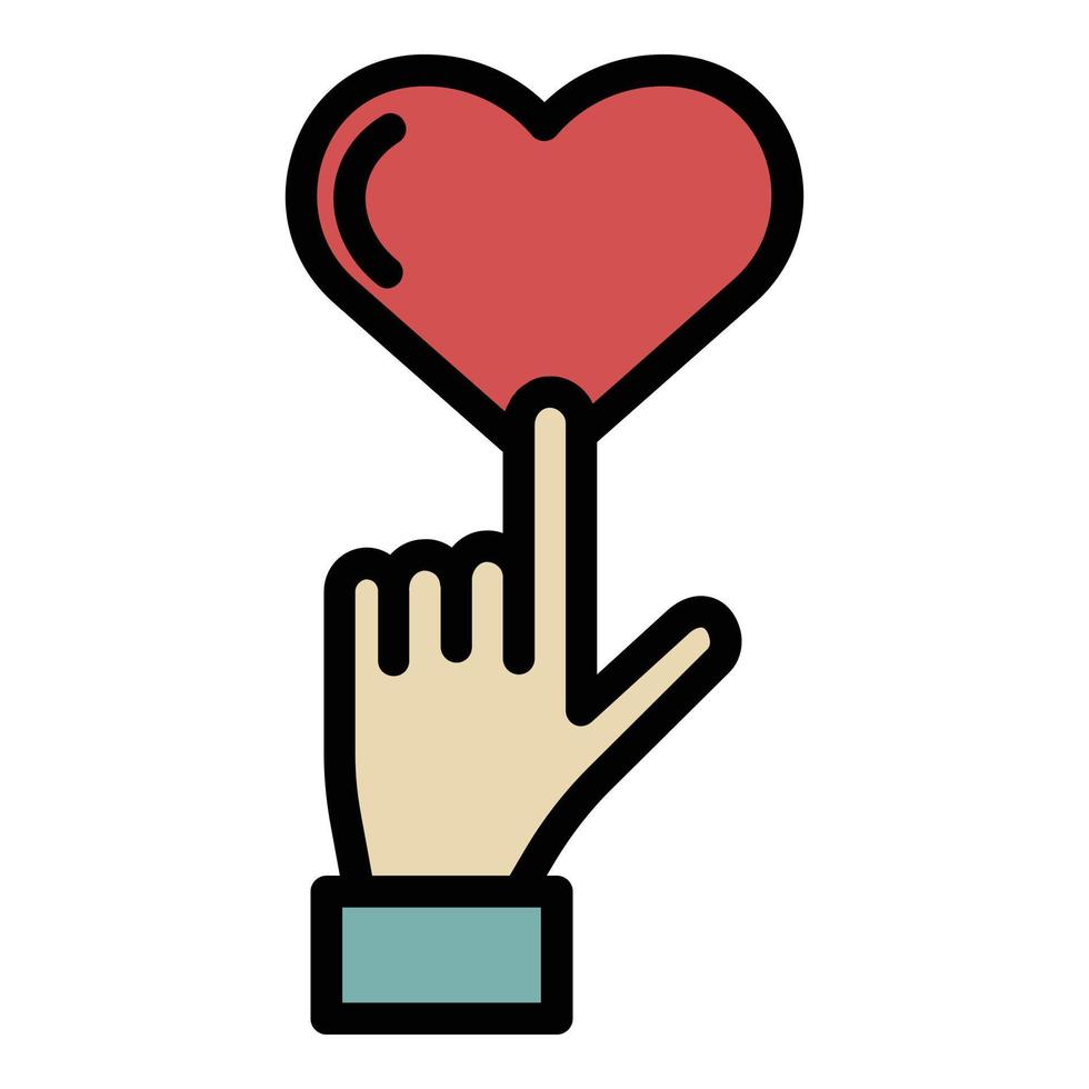 Finger pointing heart icon color outline vector