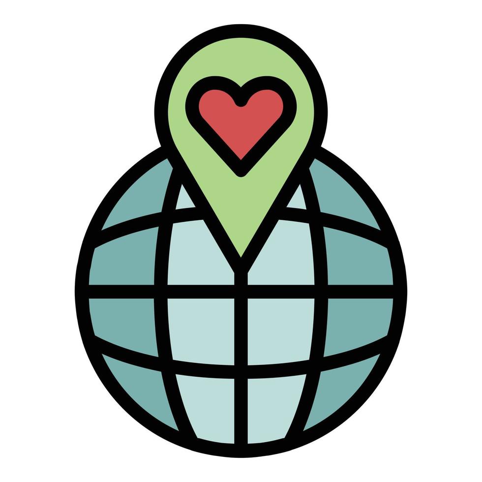 Heart point on the globe icon color outline vector