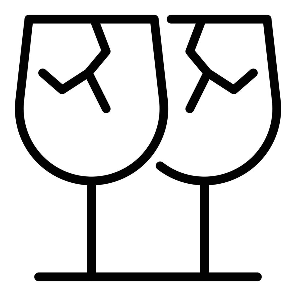 icono de vasos de vidrio agrietado, estilo de contorno vector