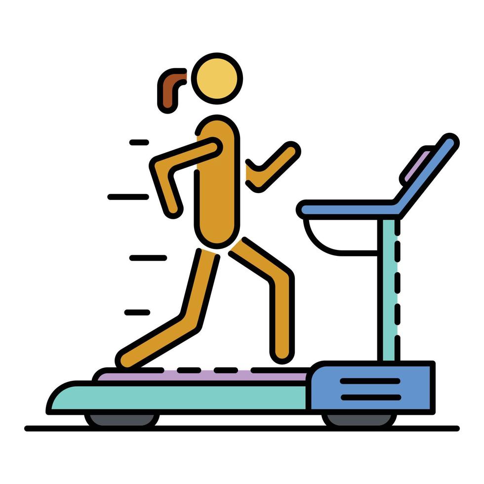 Girl at treadmill icon color outline vector