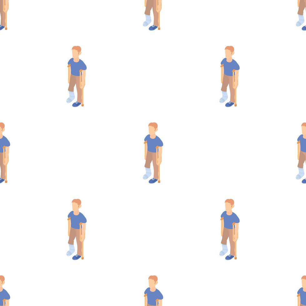 Man with crutches and a plaster on broken leg pattern seamless vector