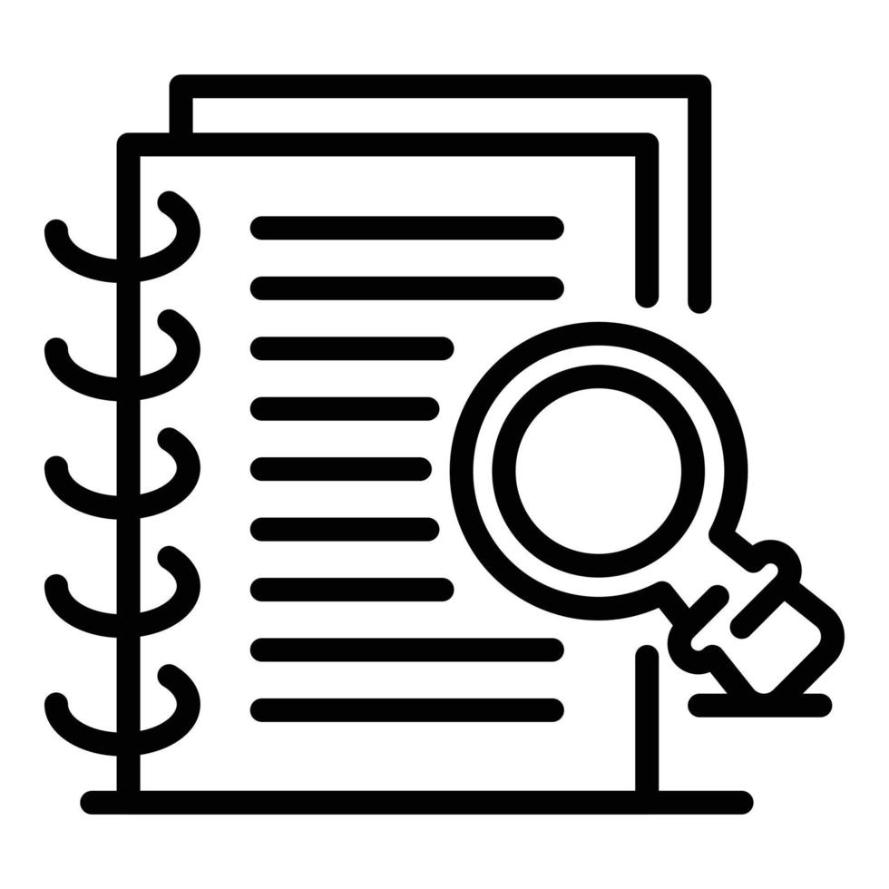 Notepad and magnifier icon, outline style vector