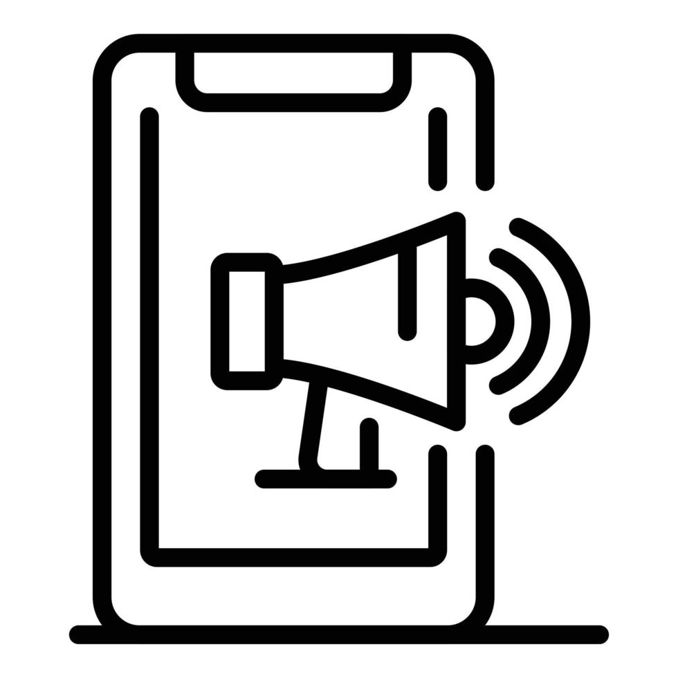 megáfono en el icono del teléfono inteligente, estilo de contorno vector