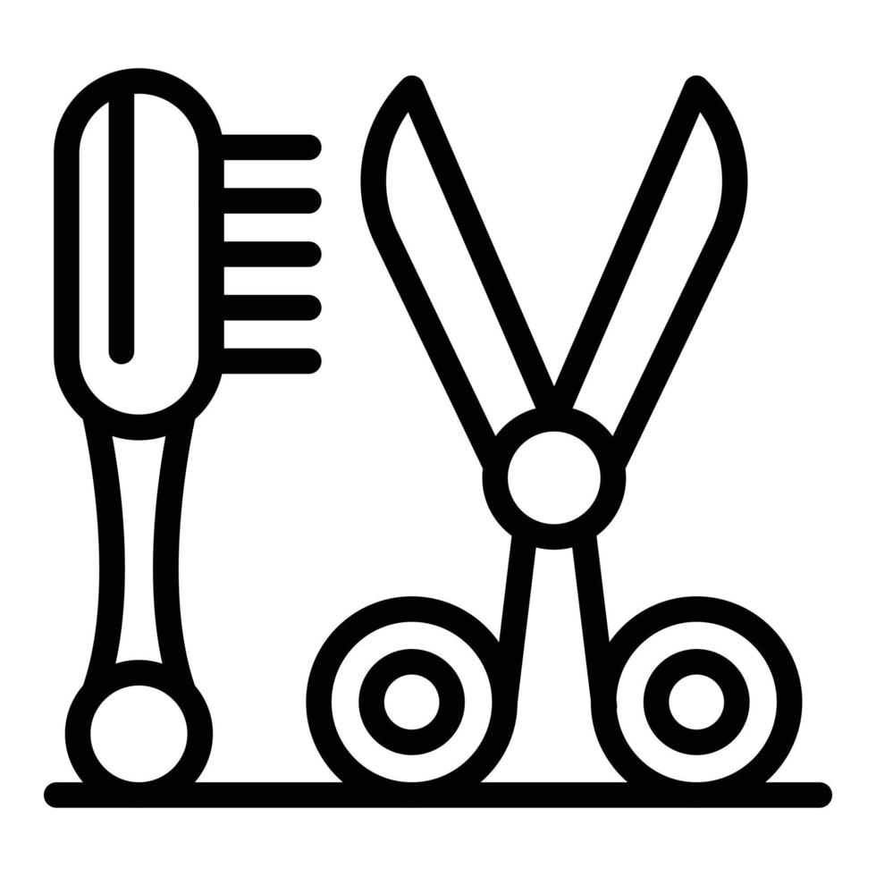 icono de cepillo de peluquero de tijeras, estilo de esquema vector