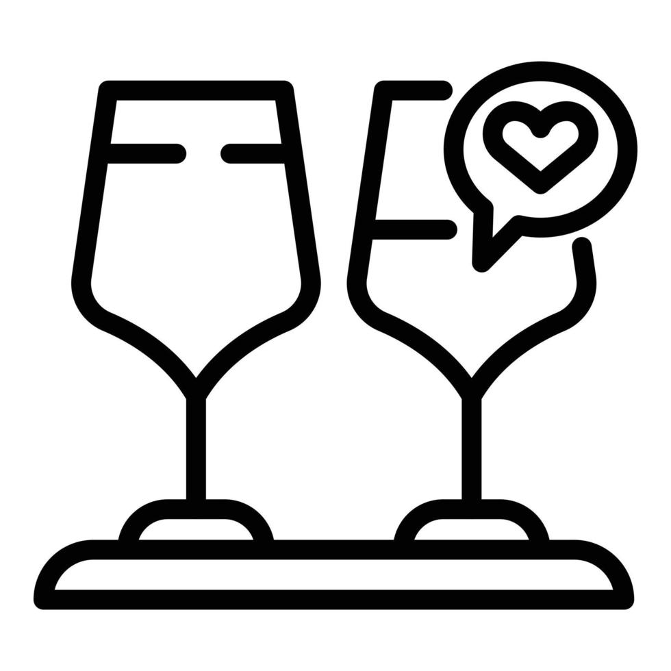 Two wine glasses and heart icon, outline style vector