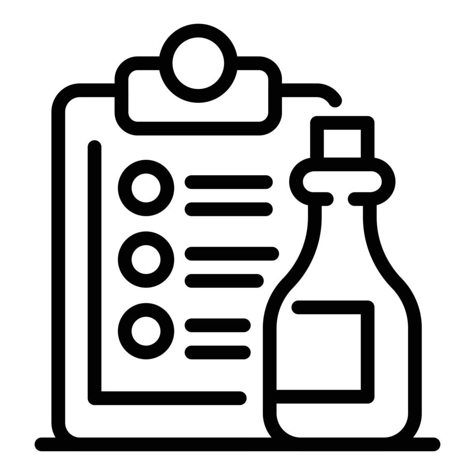 Bottle and check list icon, outline style vector