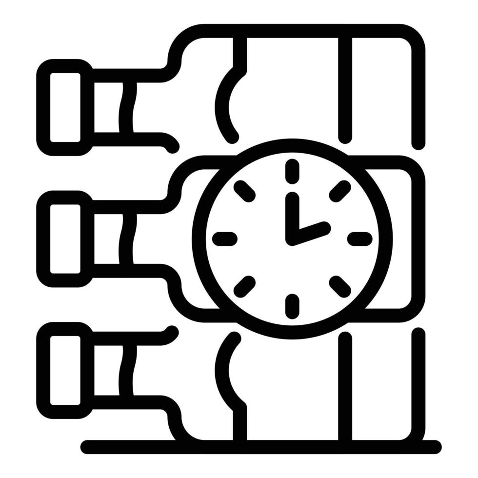 botellas de vino e icono de reloj, estilo de contorno vector