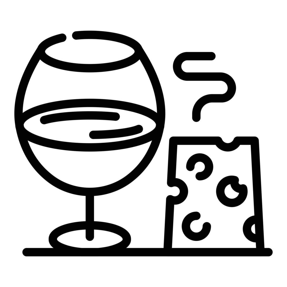 icono de copa de vino y queso, estilo de esquema vector