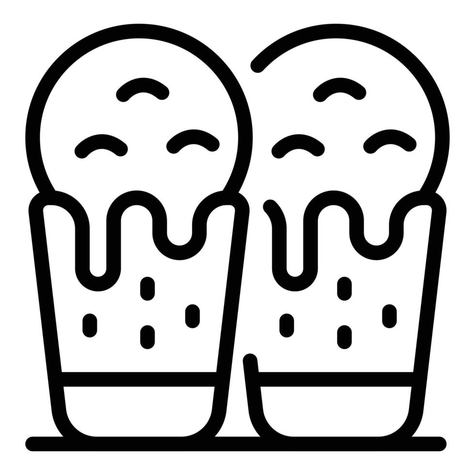 helados en tazas de gofre icono, estilo de contorno vector