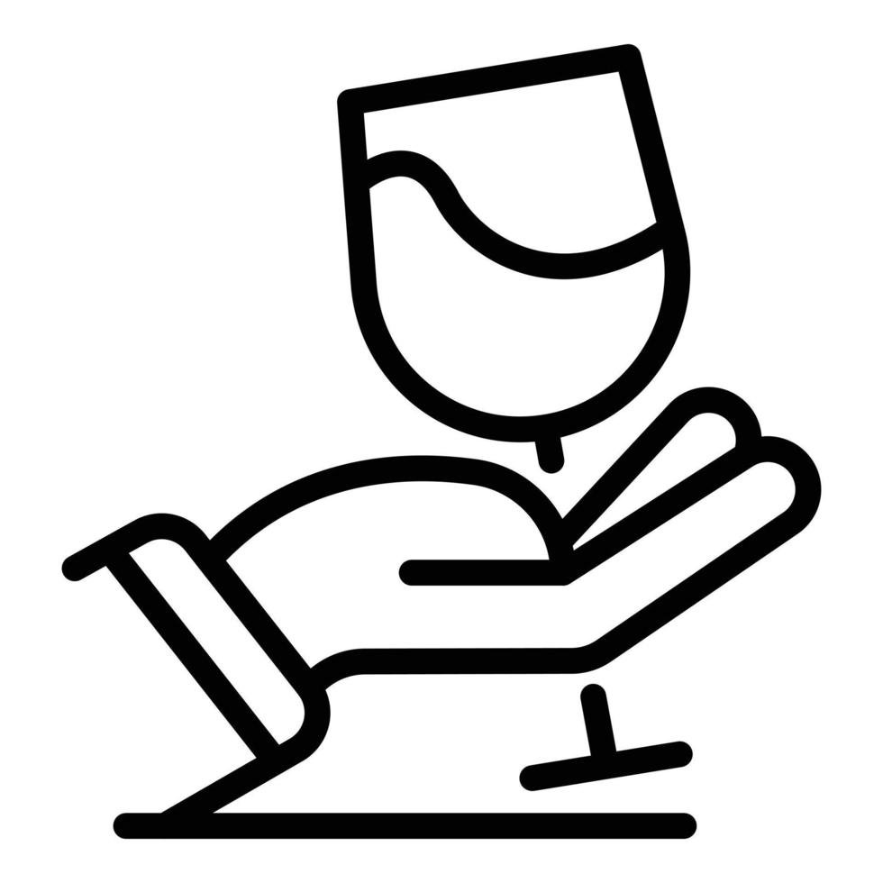 copa de vino en el icono de la palma, estilo de esquema vector