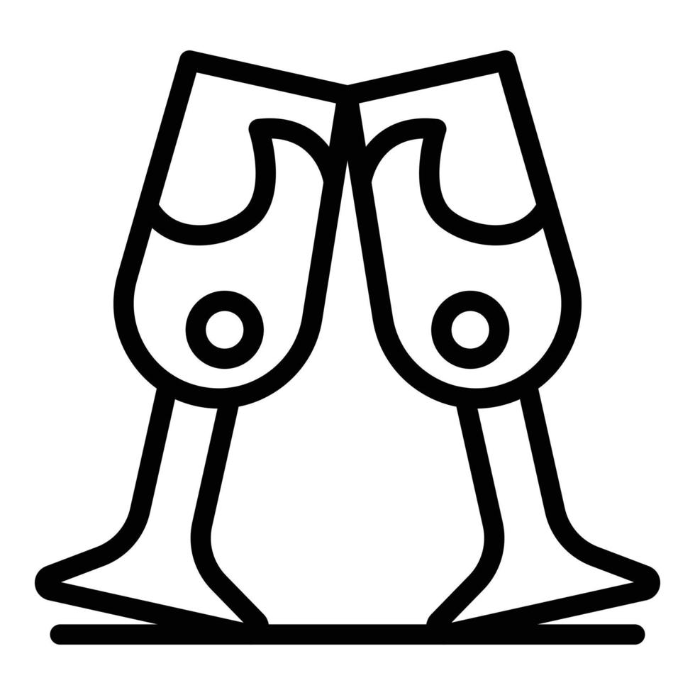 icono de dos vasos tintineantes, estilo de esquema vector