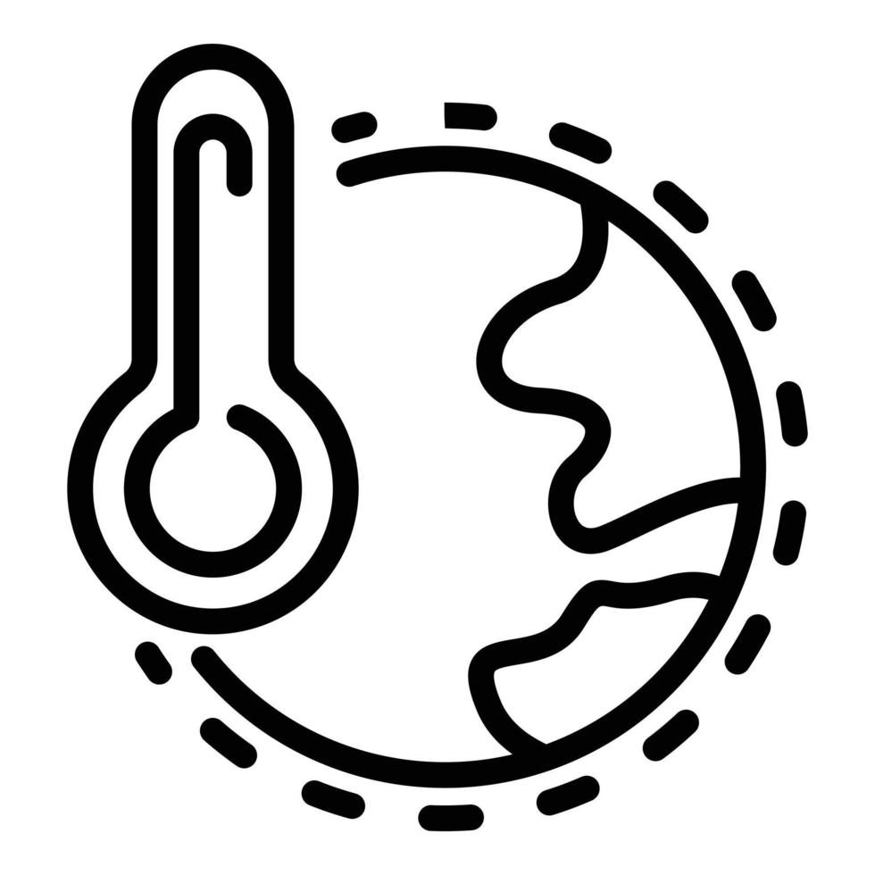 Thermometer and planet icon, outline style vector