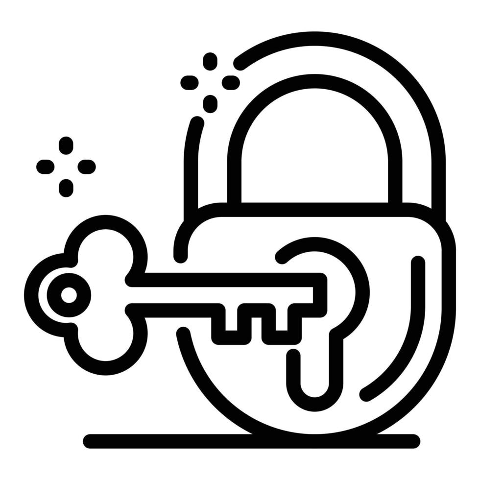 icono de llave de candado de justicia, estilo de esquema vector