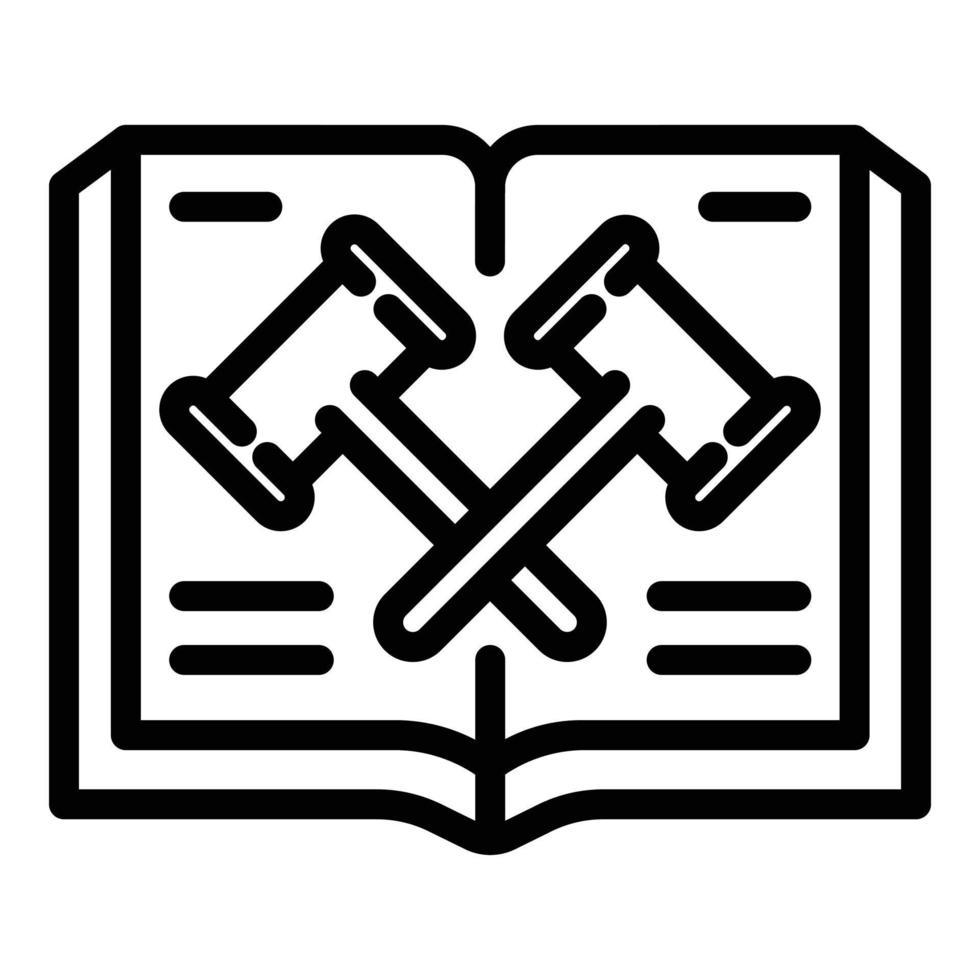 Judge gavel book icon, outline style vector