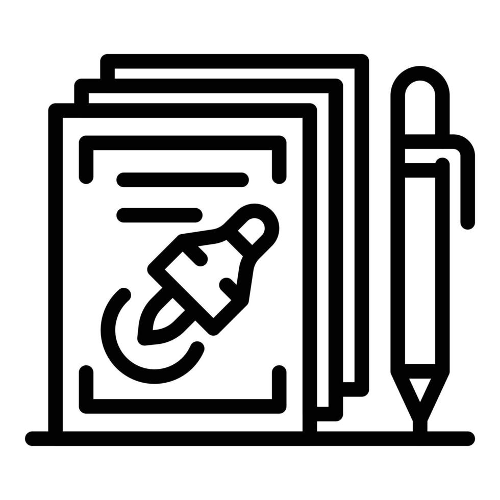 Notary pen document icon, outline style vector