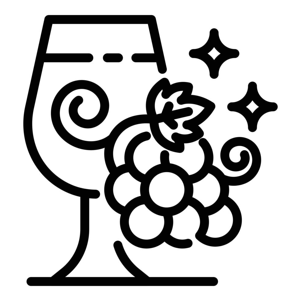 icono de vidrio y racimo de uvas, estilo de contorno vector