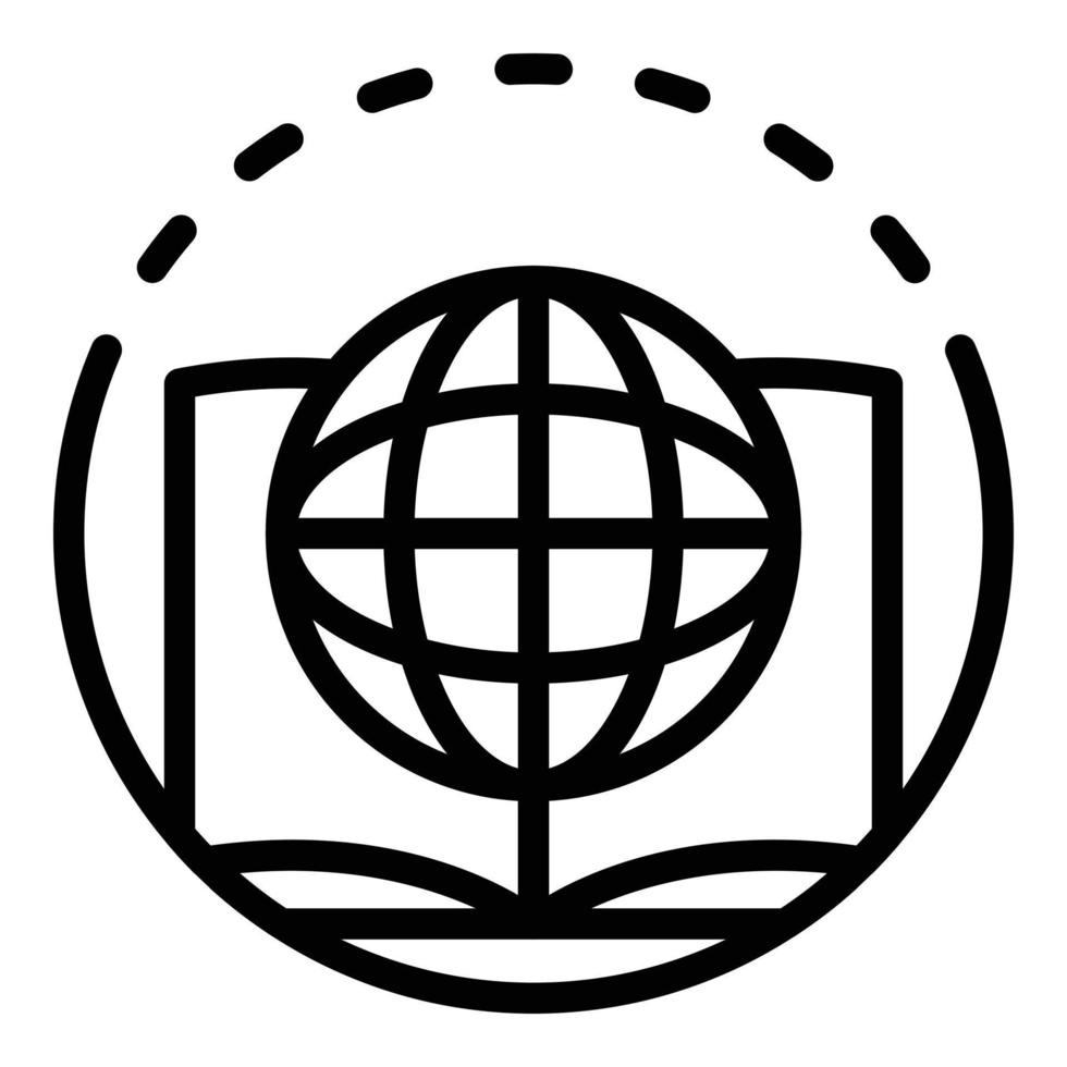 Globe and book icon, outline style vector