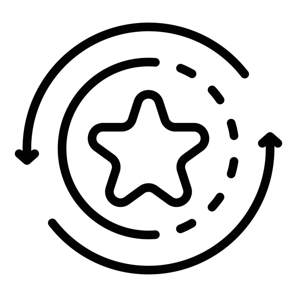 estrella en el icono de círculo y flechas, estilo de esquema vector