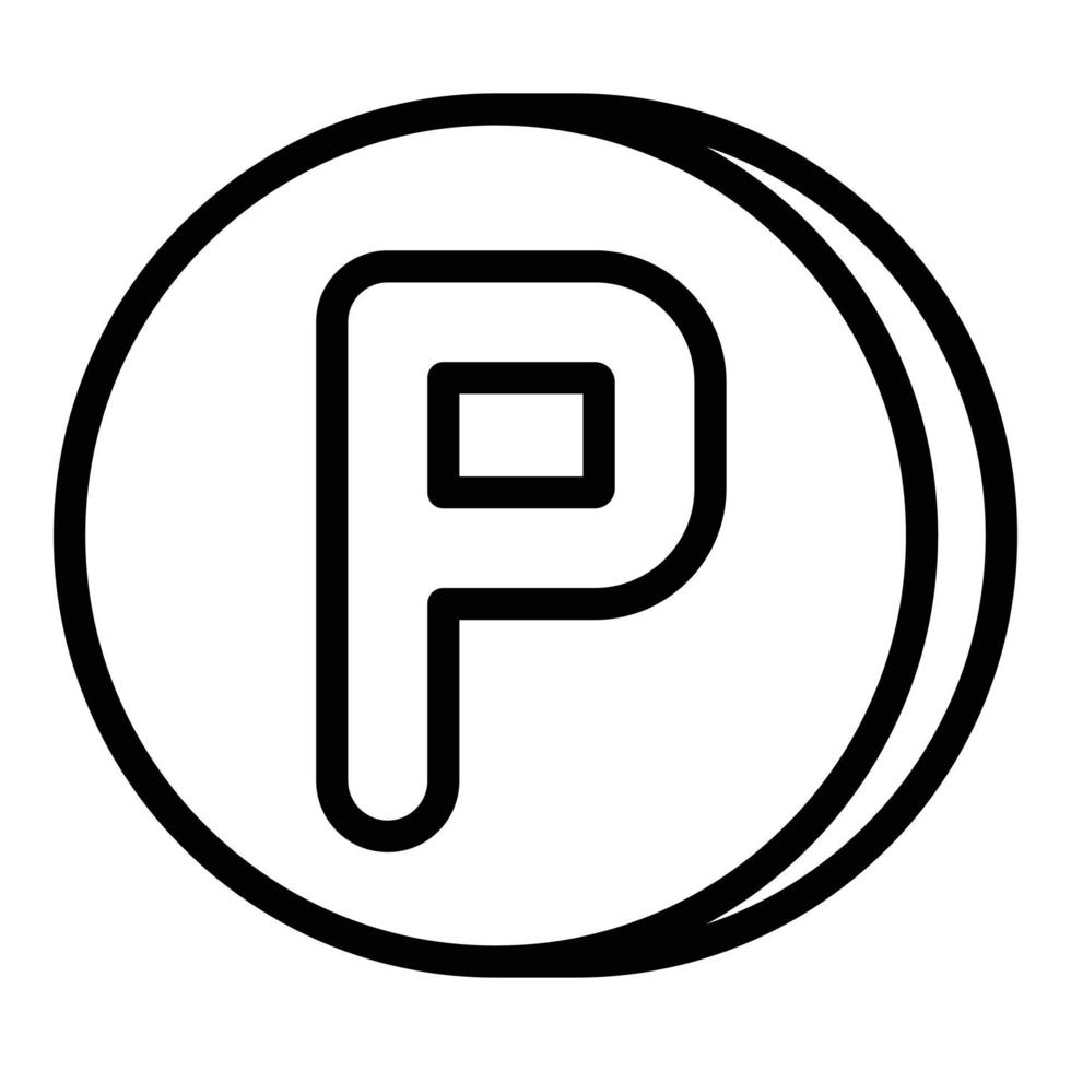 Coin with letter P icon, outline style vector