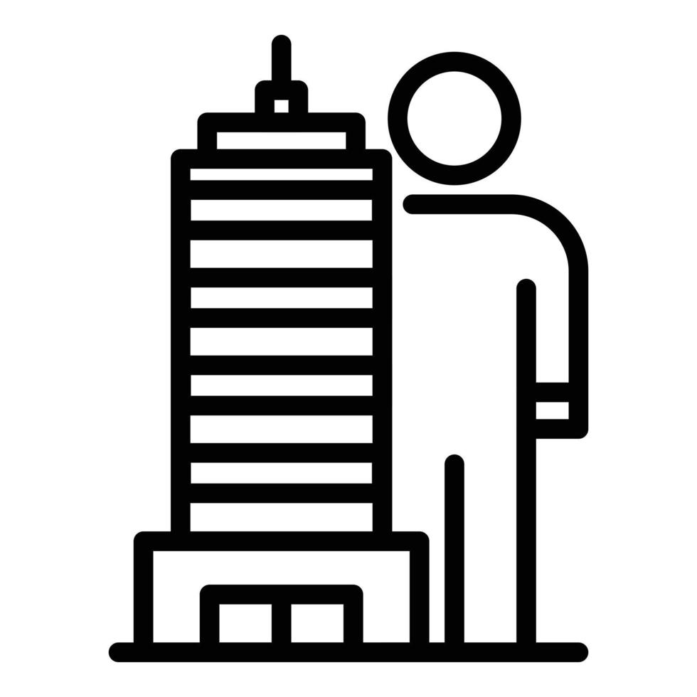 Tall building and man icon, outline style vector