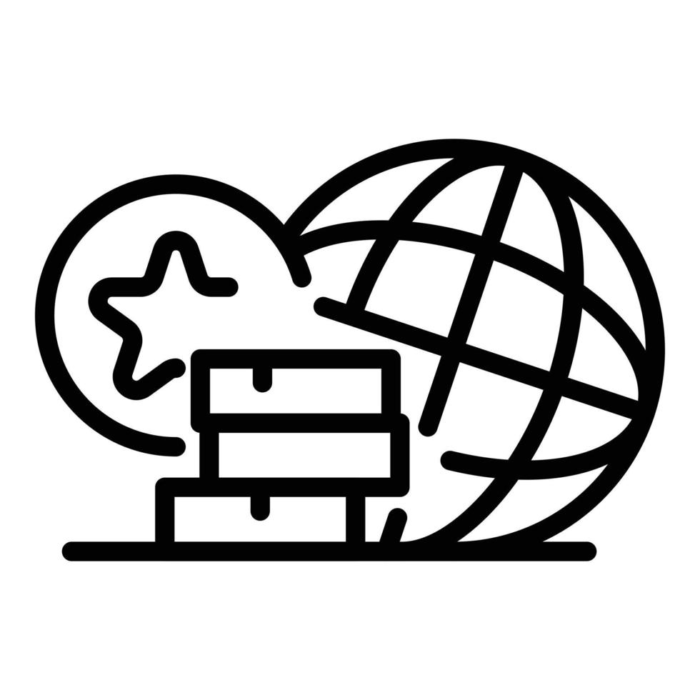 Stack of money and globe icon, outline style vector