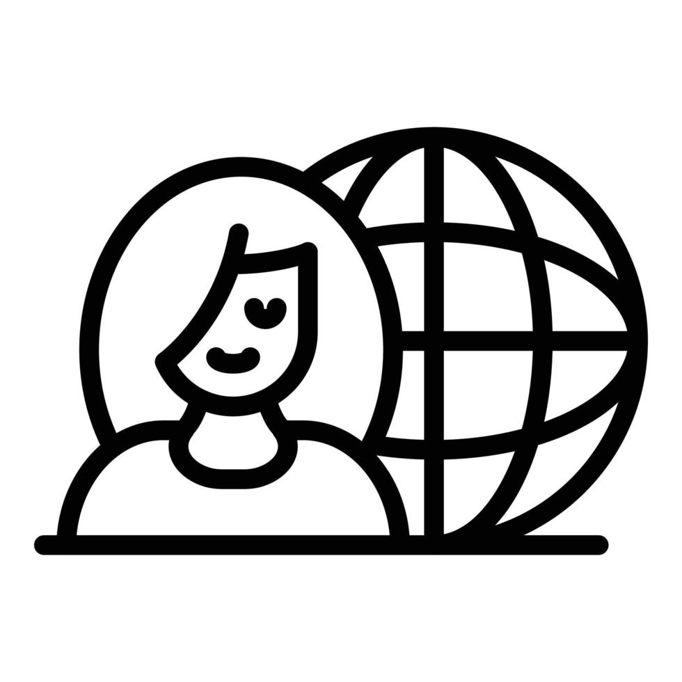 Girl and globe icon, outline style vector