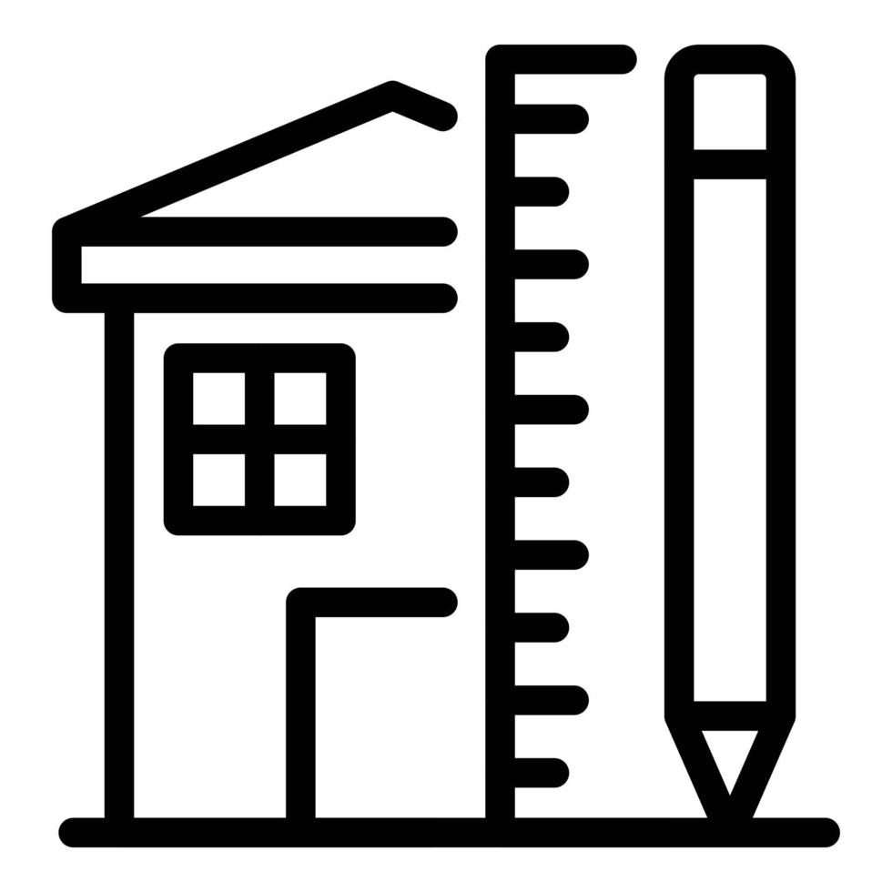 House pencil and ruler icon, outline style vector