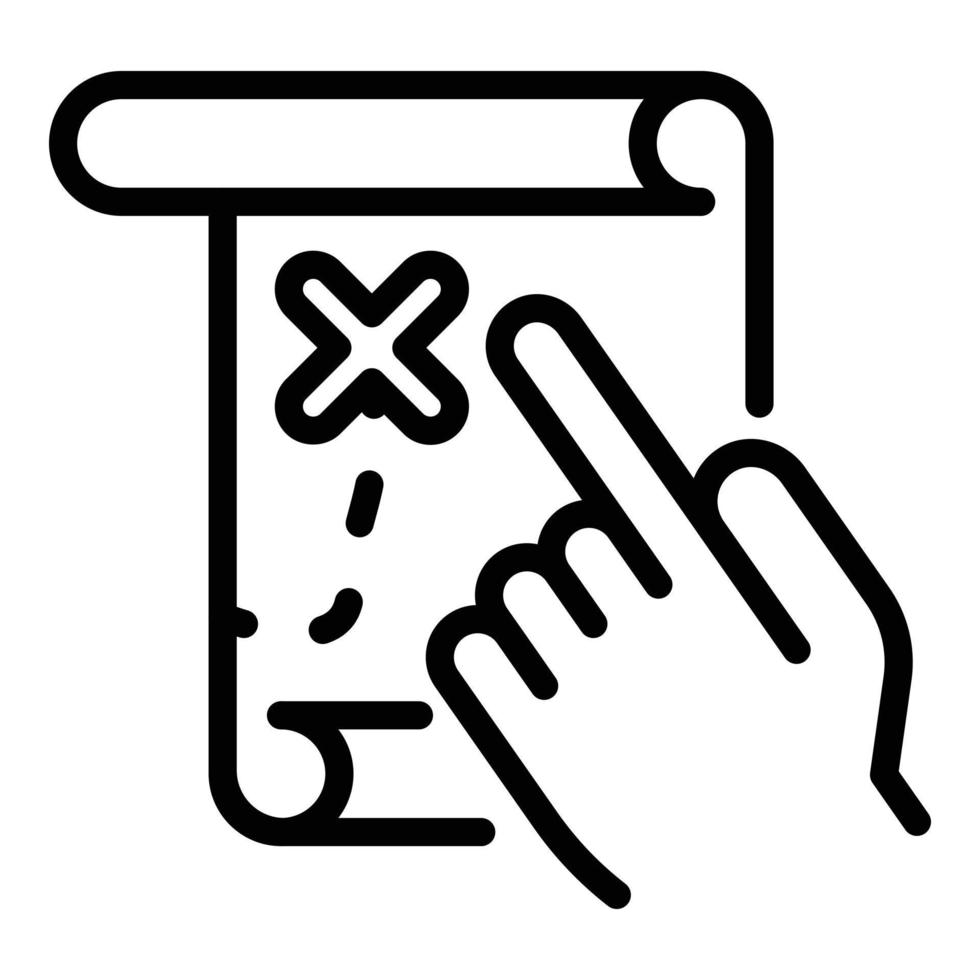 Hand points to map icon, outline style vector