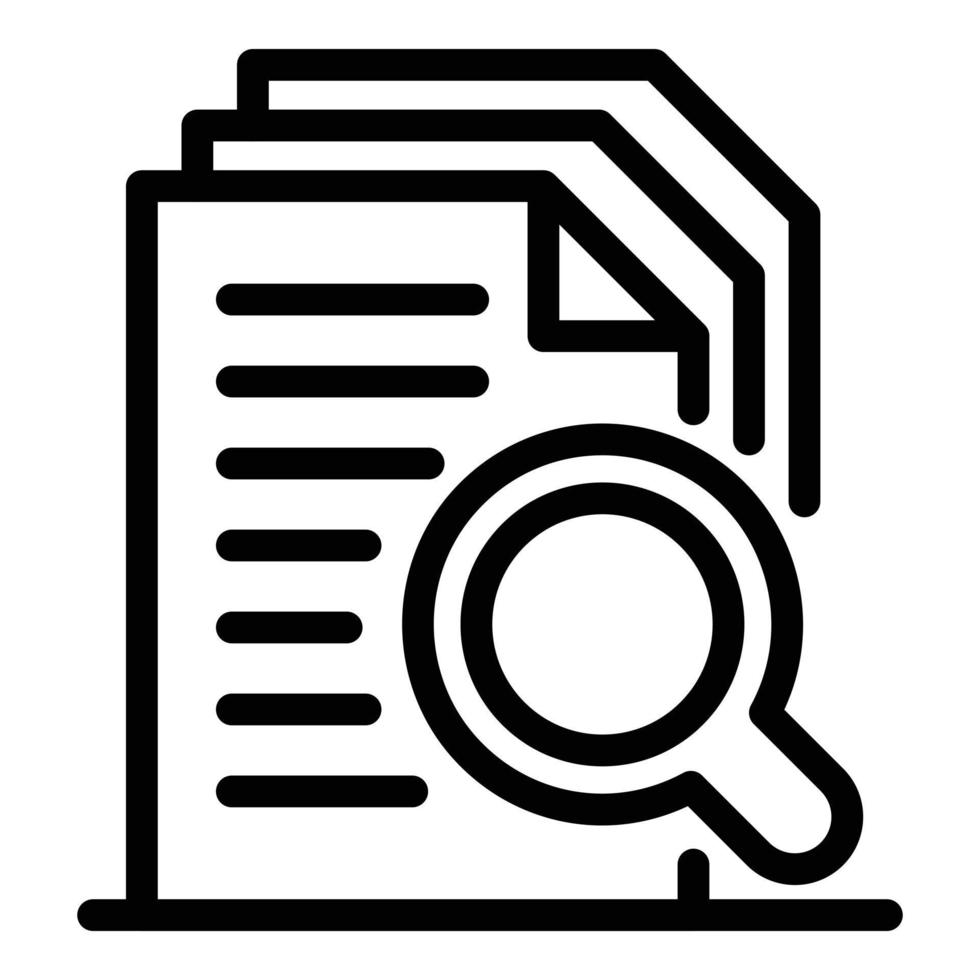 Sheet of paper and magnifier icon, outline style vector