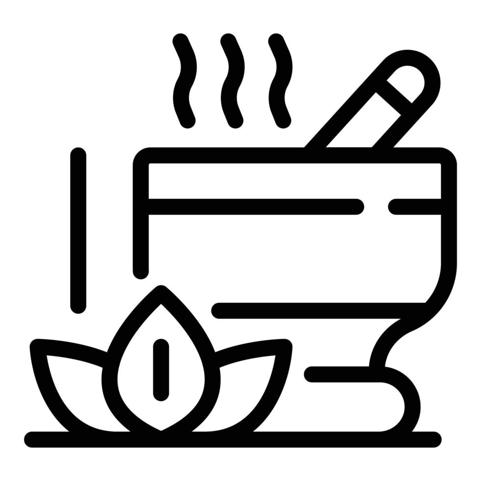 Lotus and bowl for grinding icon, outline style vector