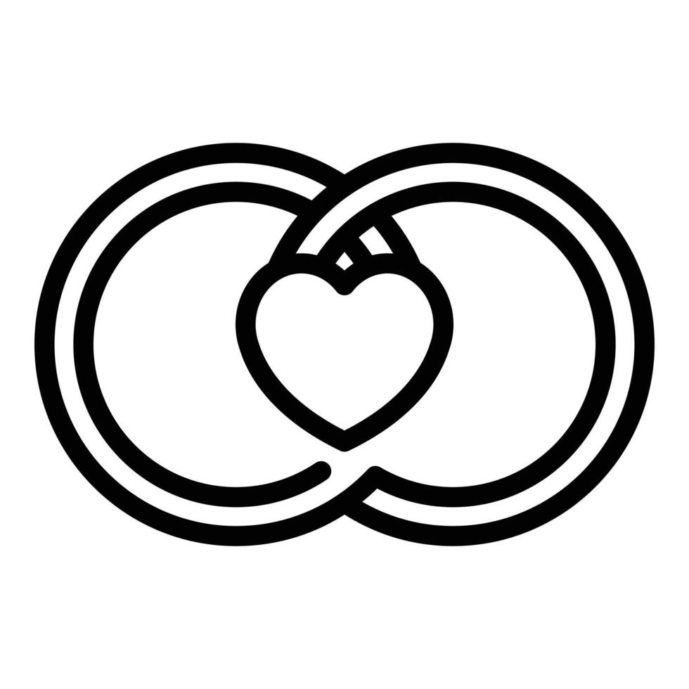 Wedding rings and heart icon, outline style vector